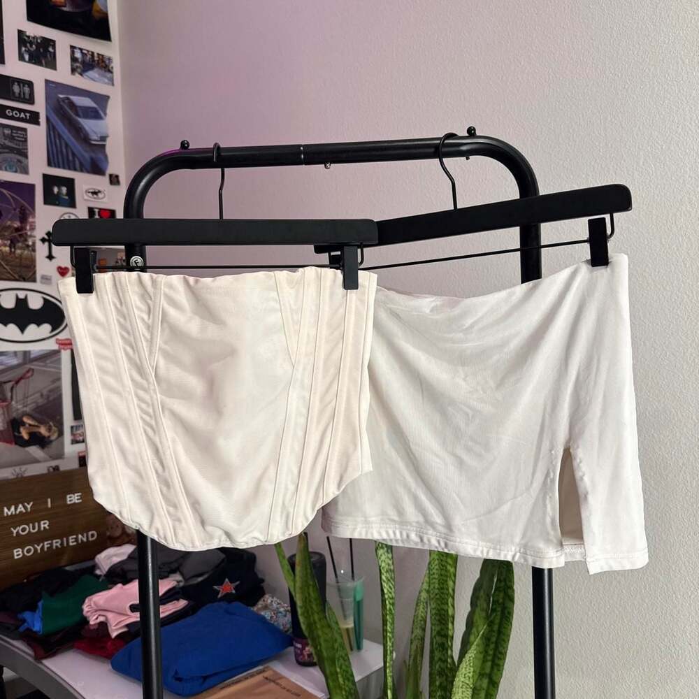 Babyboo White Corset Top And Skirt Set Medium